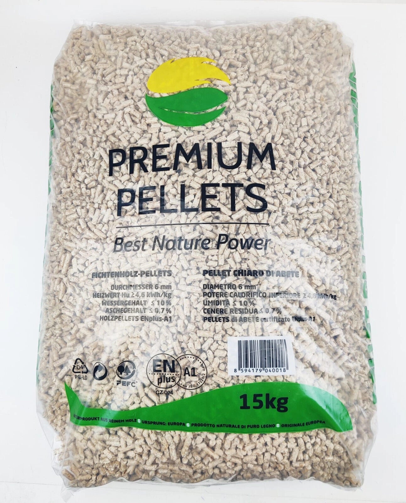 PREMIUM PELLETS Dřevěné smrkové pelety EN plus A1/ 1050Kg ( 70Ks x 15 kg )