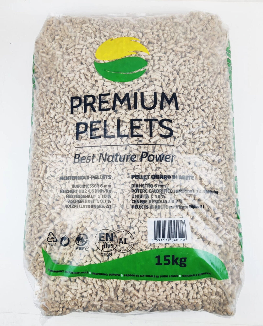 PREMIUM PELLETS Dřevěné smrkové pelety EN plus A1/ 1050Kg ( 70Ks x 15 kg )