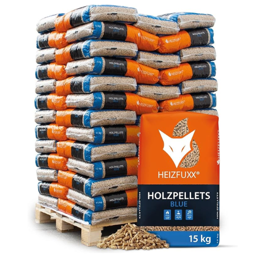 HEIZFUXX Dřevěné pelety Blue 6 mm ENplus A1 – 975 kg (65 × 15 kg) – měkké dřevo